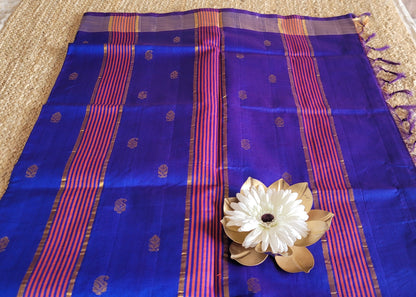 Orange And Royal Blue Silk Cotton Saree-TN