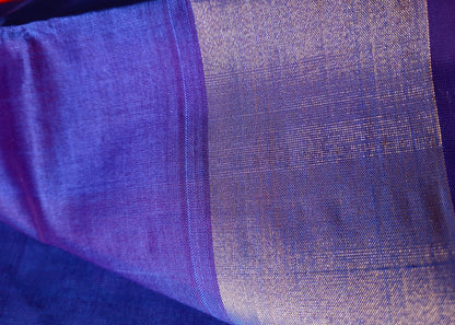 Orange And Royal Blue Silk Cotton Saree-TN