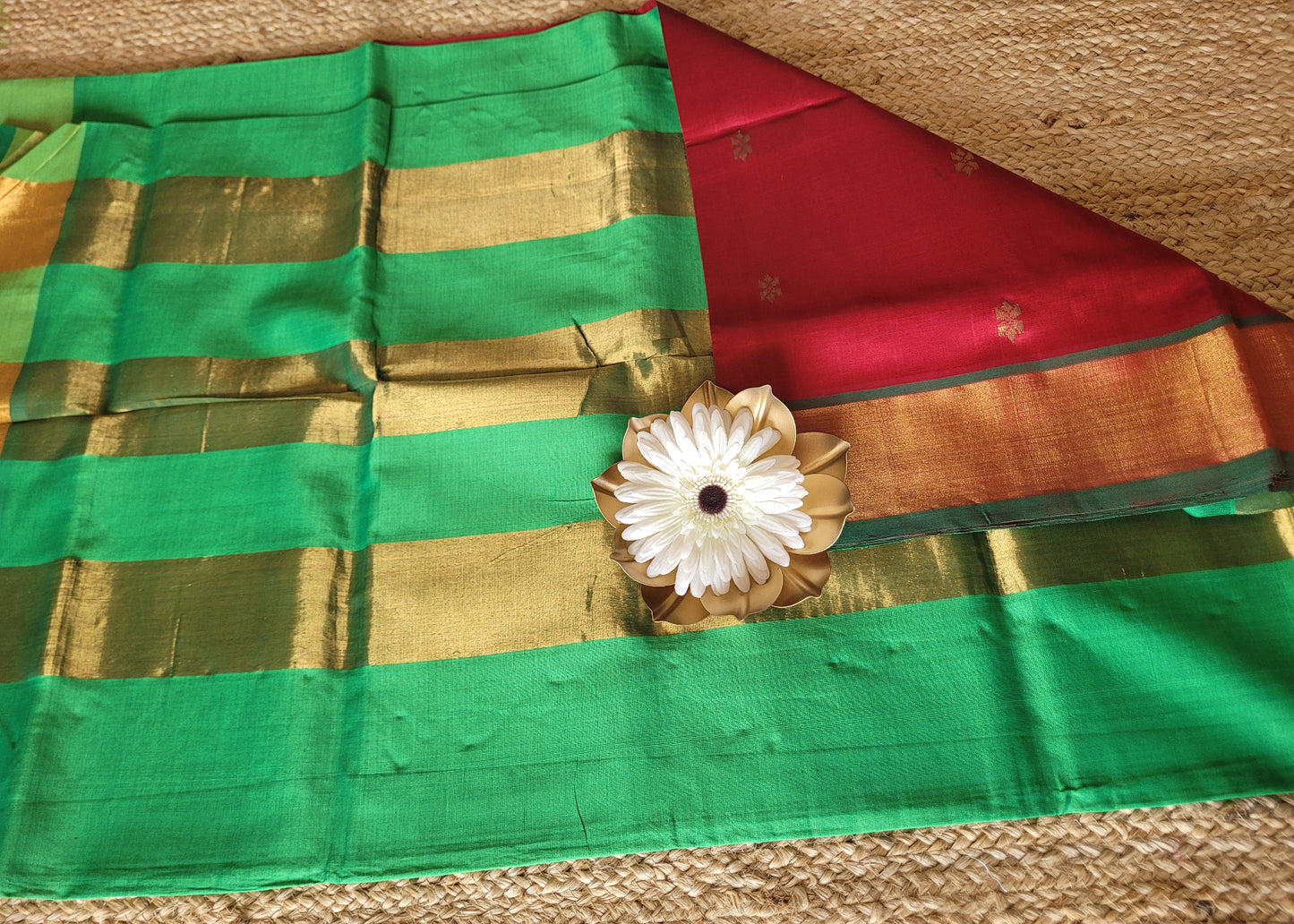 Maroon And Green Silk Cotton Saree- TN