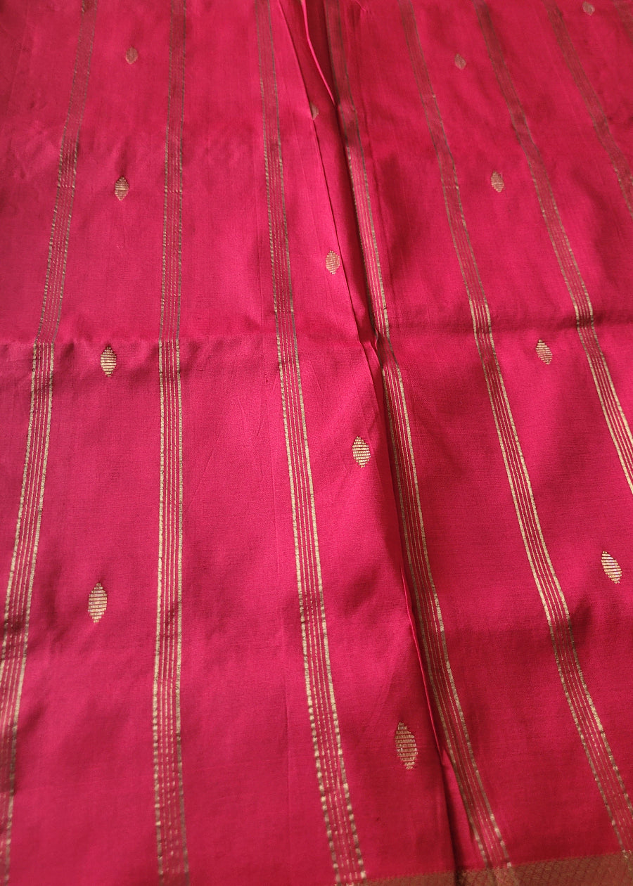 Dark Mustard And Red Silk Cotton Saree- TN