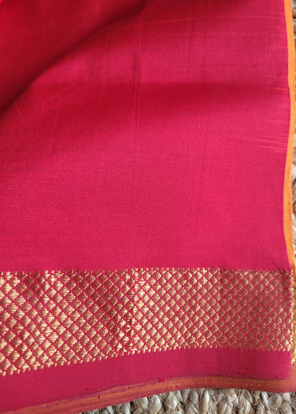 Dark Mustard And Red Silk Cotton Saree- TN