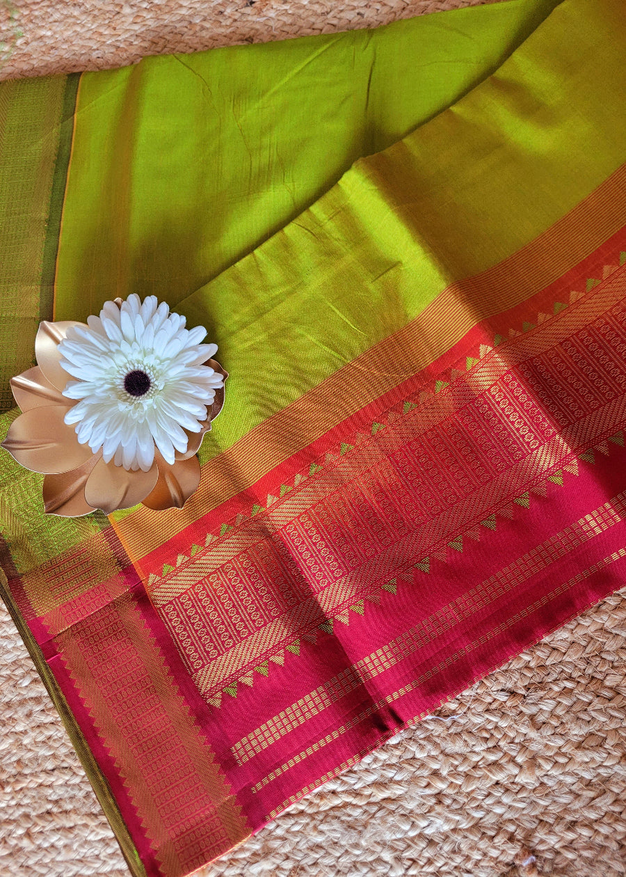 Greengram Green And Maroon Silk Cotton Saree-TN