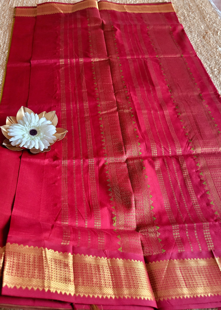 Greengram Green And Maroon Silk Cotton Saree-TN