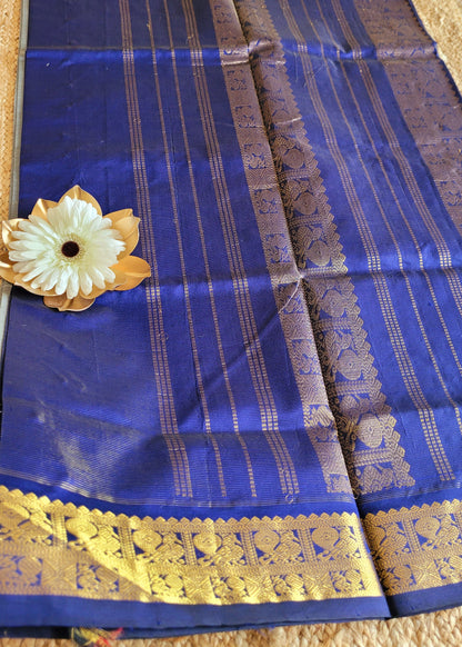 Grey and Blue SilK Cotton Saree-TN