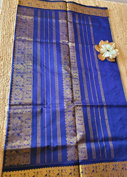 Grey and Blue SilK Cotton Saree-TN