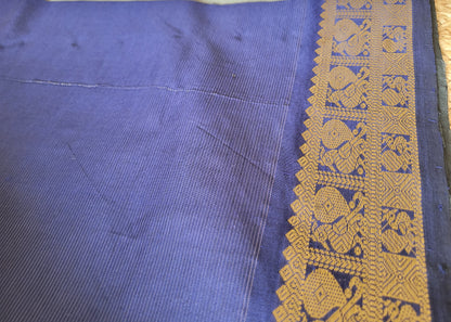 Grey and Blue SilK Cotton Saree-TN