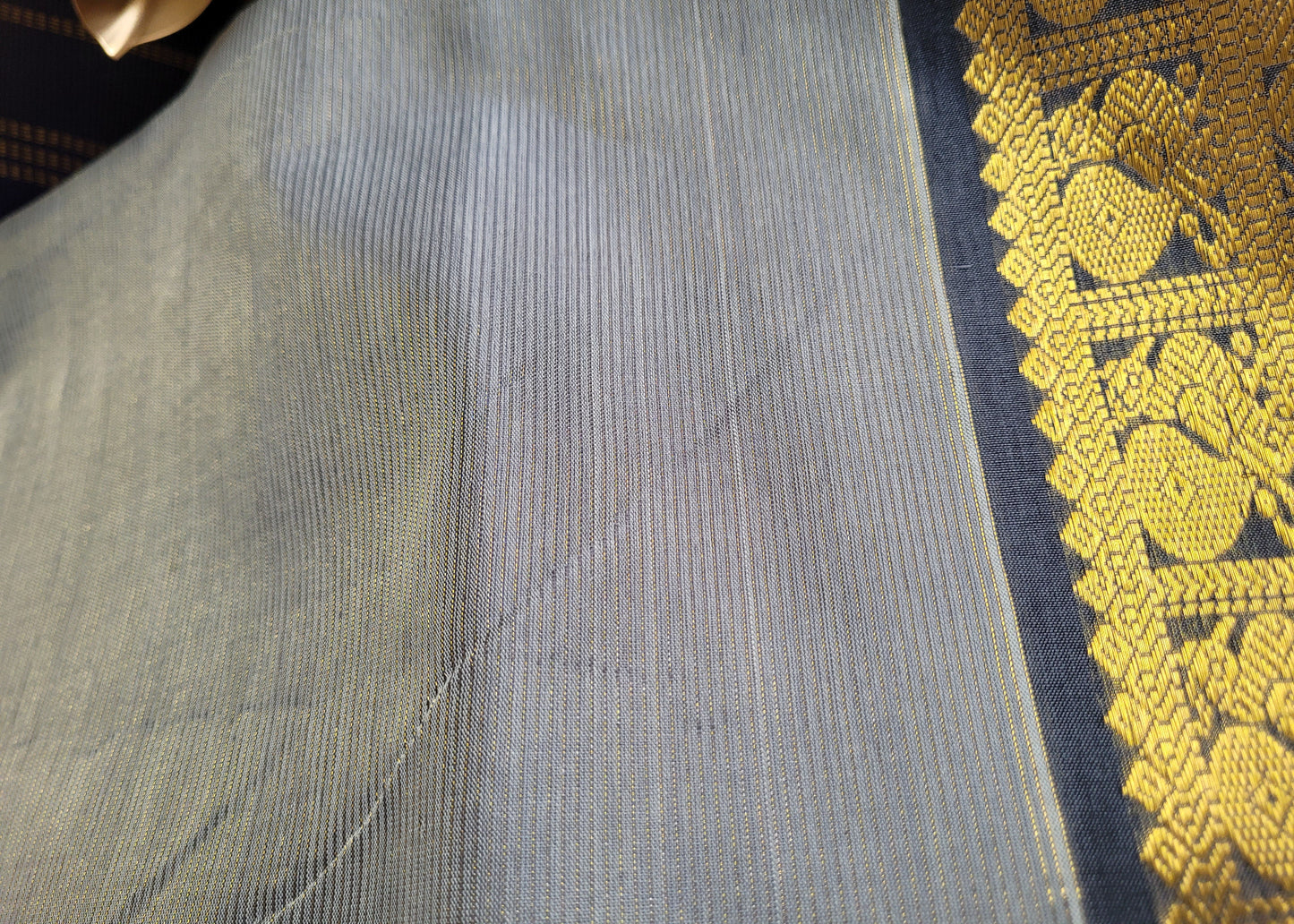 Grey and Blue SilK Cotton Saree-TN