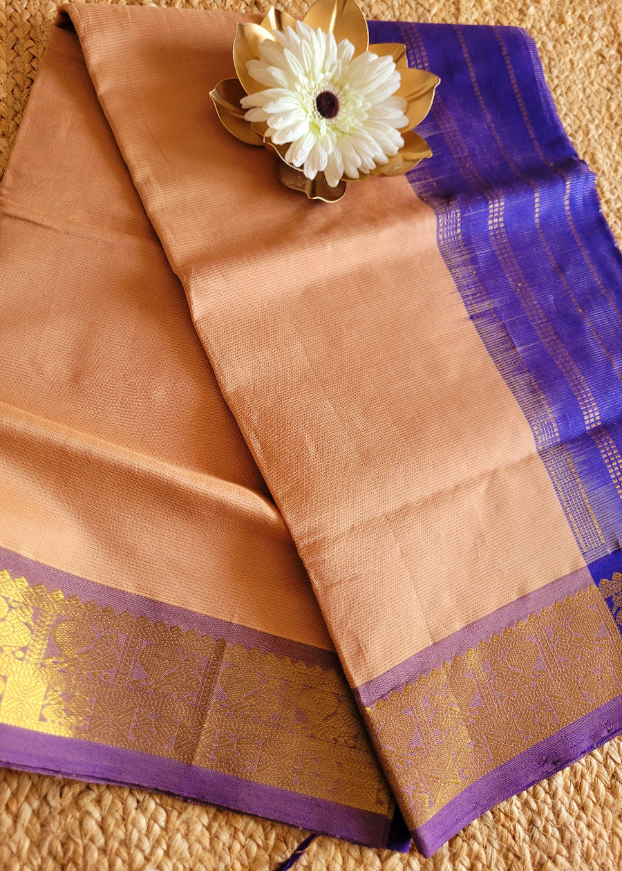 Biscuit Colour And Purple Silk Cotton Saree- TN