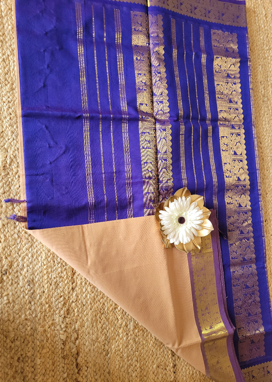 Biscuit Colour And Purple Silk Cotton Saree- TN