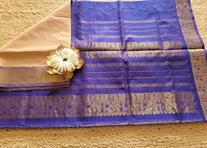 Biscuit Colour And Purple Silk Cotton Saree- TN