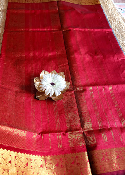 Grey And Deep Red Sil Cotton Saree- TN
