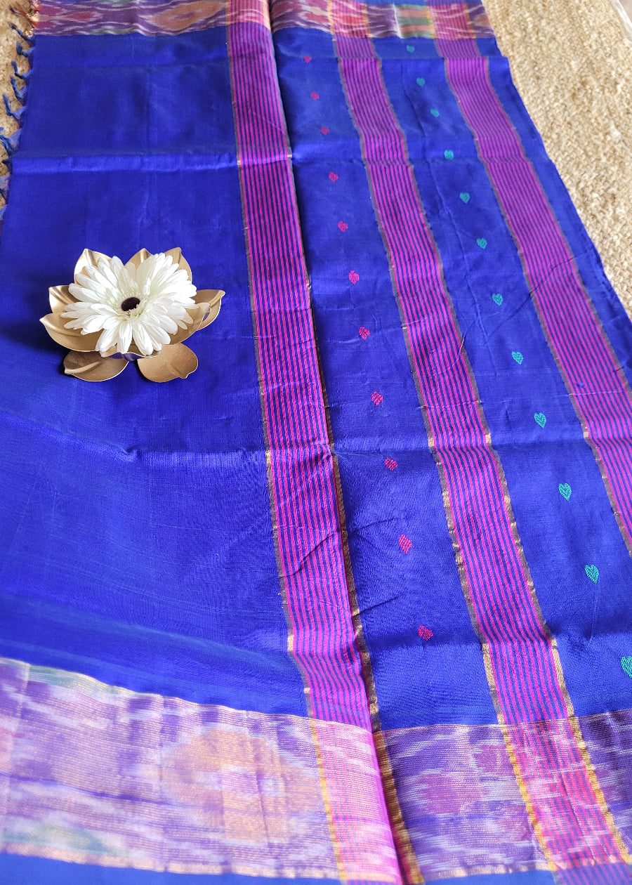 Checked Design Bright Majenta And Royal Blue Silk Cotton Saree- TN