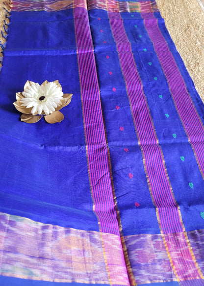 Checked Design Bright Majenta And Royal Blue Silk Cotton Saree- TN