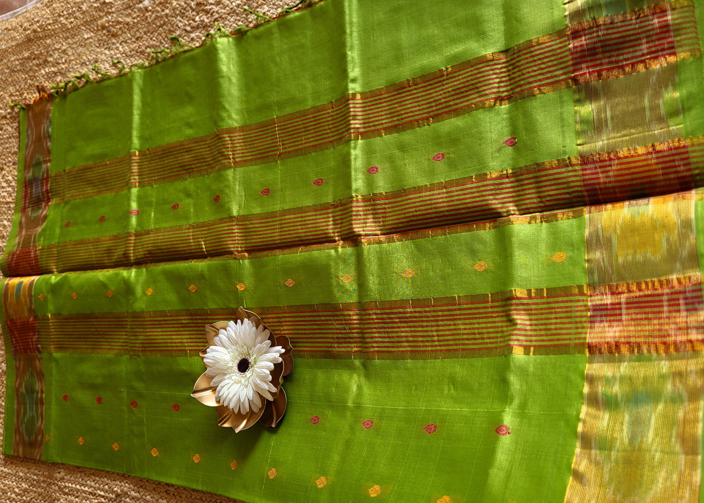 Checked Design Maroon And Leaf Green Silk Cotton Saree- TN