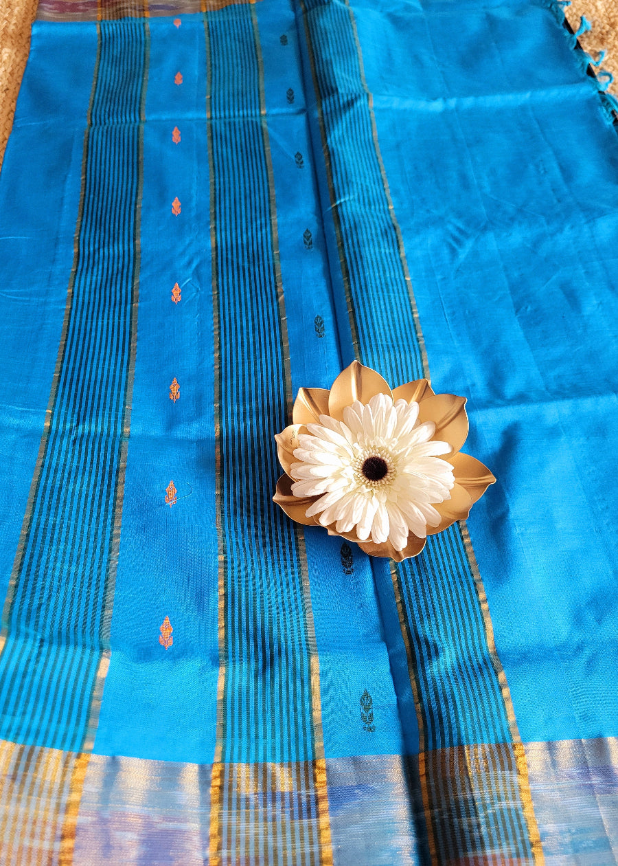 Checked Design Bottle Green And Blue Silk Cotton Saree-TN