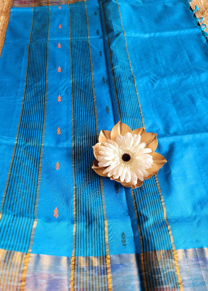 Checked Design Bottle Green And Blue Silk Cotton Saree-TN