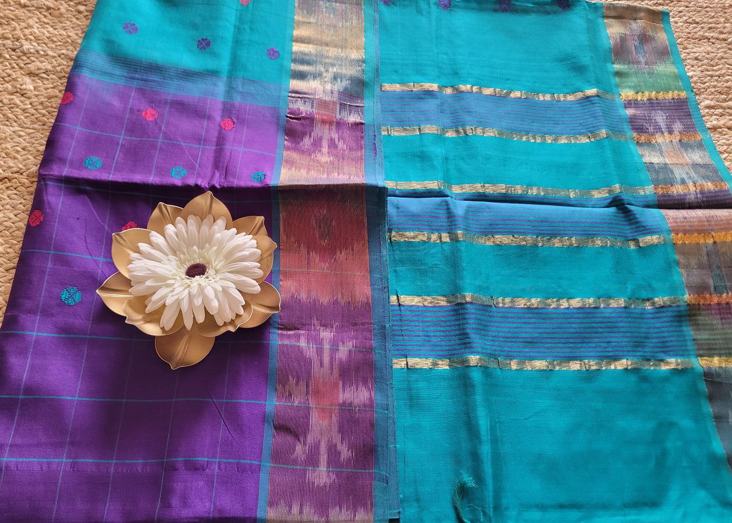Checked Design Purple And Rama Blue Silk Cotton Saree-TN