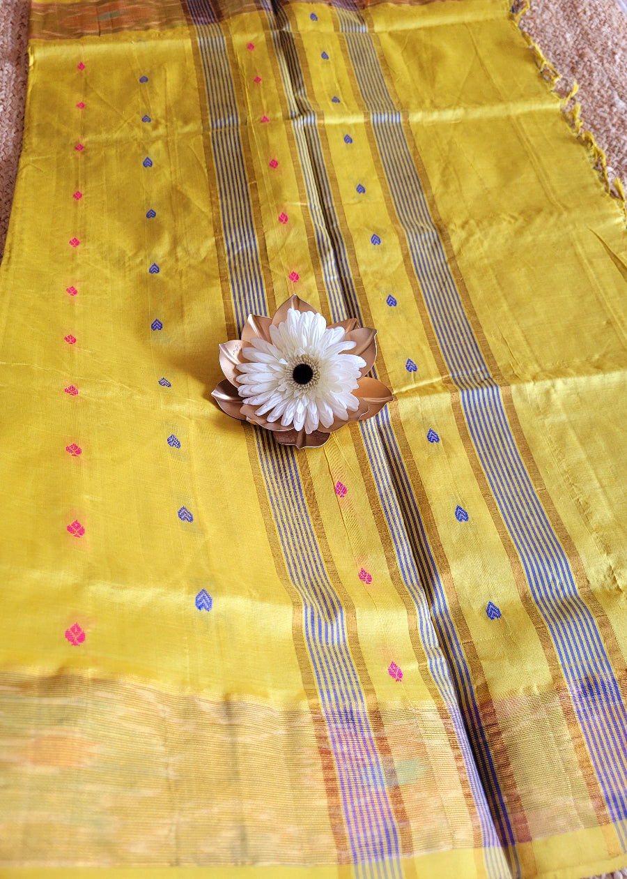Checked Design Royal Blue And Yellow Silk Cotton Saree-TN
