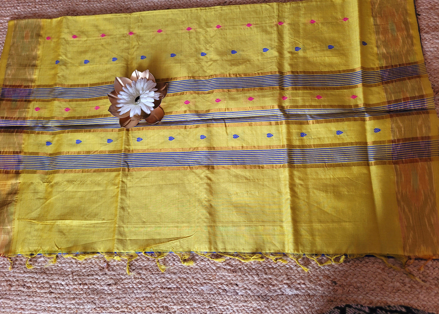 Checked Design Royal Blue And Yellow Silk Cotton Saree-TN