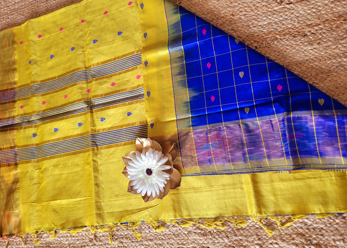 Checked Design Royal Blue And Yellow Silk Cotton Saree-TN