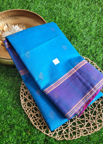 Copper SulphateBlue And Majenta Kora silk Saree- TN