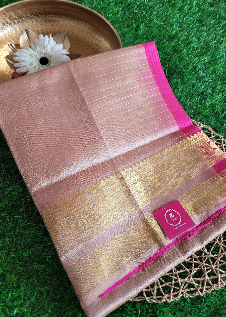 Lakshadeepam Style Beige And Pink Pure Silk- cotton Saree-TN