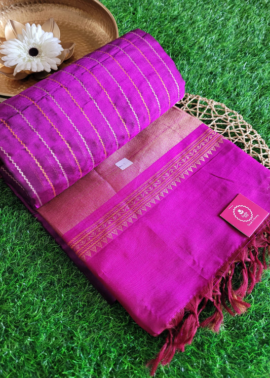 Deep Majenta Silk -Cotton Saree-TN