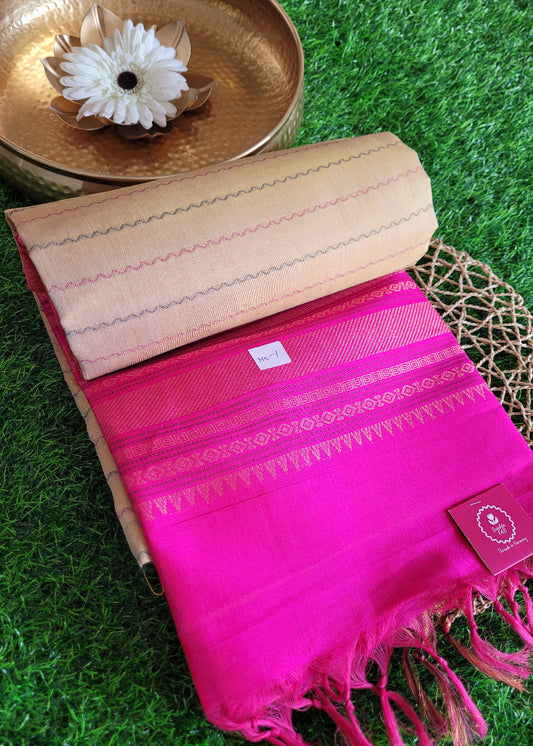 Biscuit Colour And Rani Pink Silk- Cotton Saree- TN