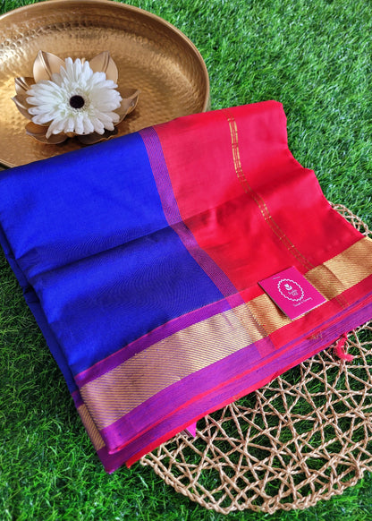 Royal Blue And Red Pure Silk Cotton Saree-TN