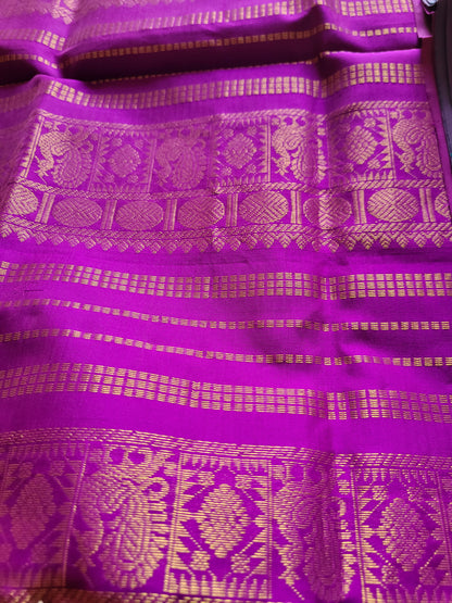 Peacock Blue And Purple Pure Silk -Cotton Saree- TN