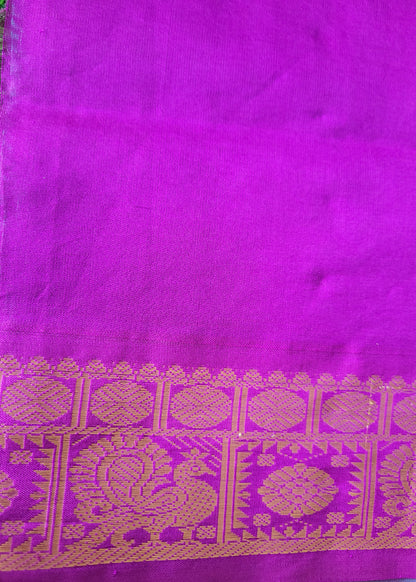 Peacock Blue And Purple Pure Silk -Cotton Saree- TN