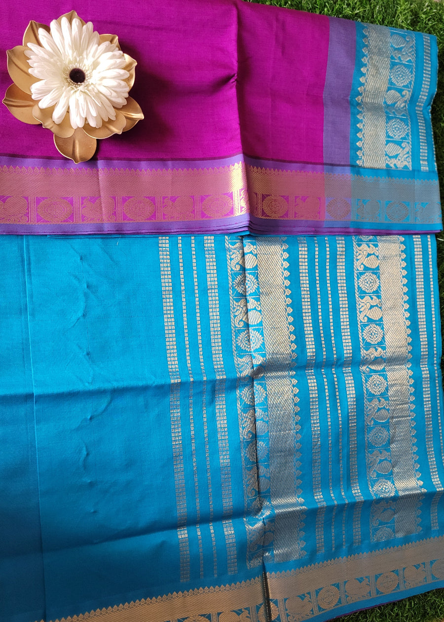 Purple And Blue Pure Silk-Cotton Saree- TN