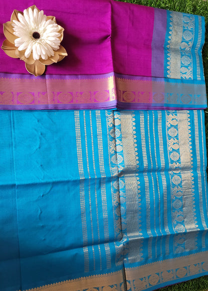 Purple And Blue Pure Silk-Cotton Saree- TN