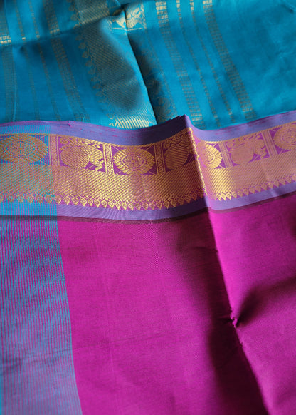 Purple And Blue Pure Silk-Cotton Saree- TN