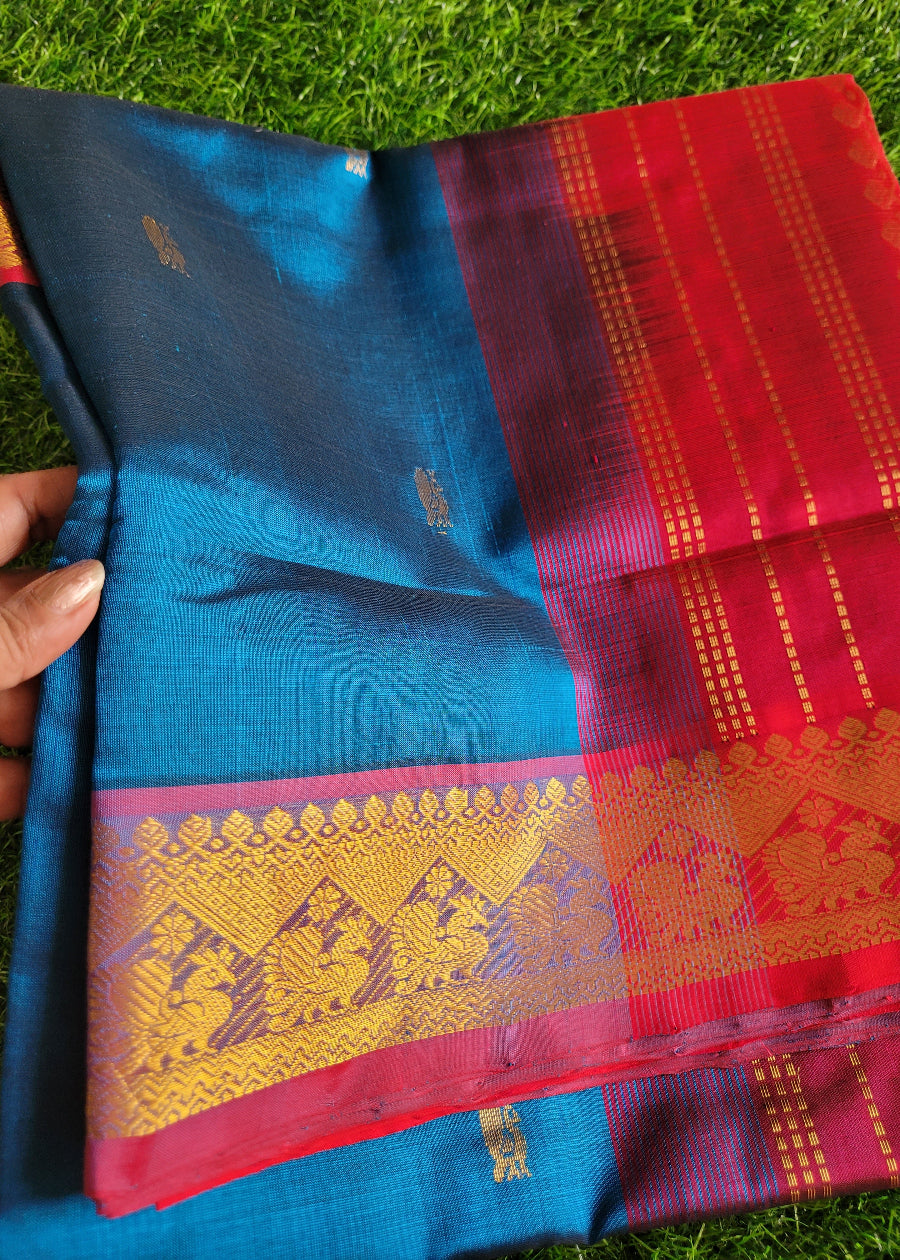 Purple And Blue Pure Silk-Cotton Saree- TN