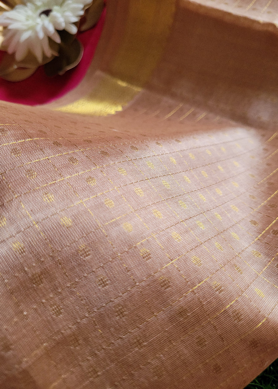 Lakshadeepam Style Beige And Pink Pure Silk- cotton Saree-TN