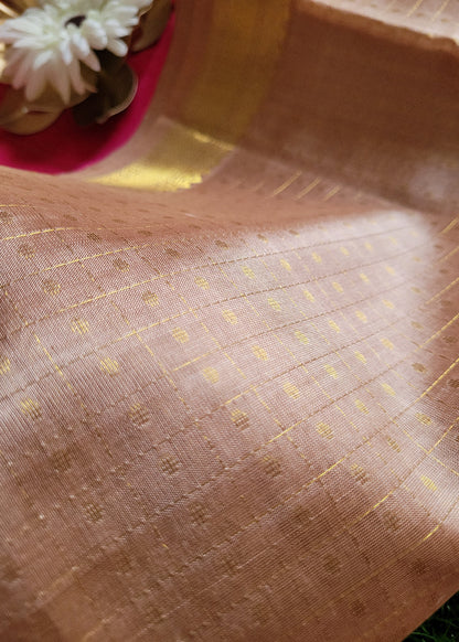 Lakshadeepam Style Beige And Pink Pure Silk- cotton Saree-TN