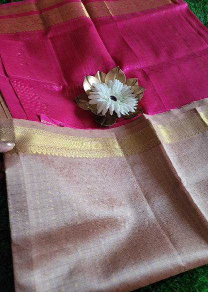 Lakshadeepam Style Beige And Pink Pure Silk- cotton Saree-TN