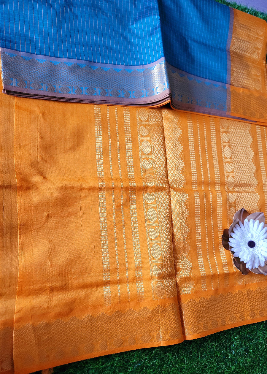 Dark Rama Green And Golden Yellow Pure Silk- Cotton Saree-TN