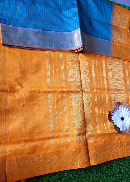 Dark Rama Green And Golden Yellow Pure Silk- Cotton Saree-TN