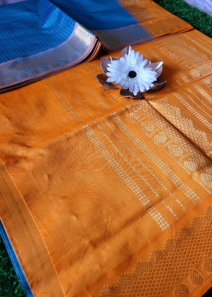 Dark Rama Green And Golden Yellow Pure Silk- Cotton Saree-TN