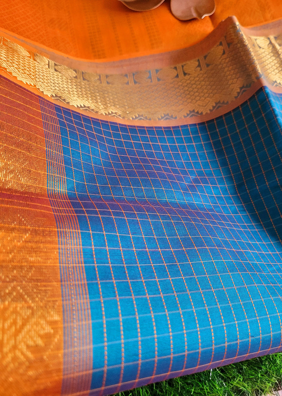 Dark Rama Green And Golden Yellow Pure Silk- Cotton Saree-TN