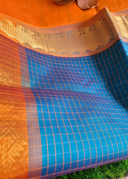 Dark Rama Green And Golden Yellow Pure Silk- Cotton Saree-TN