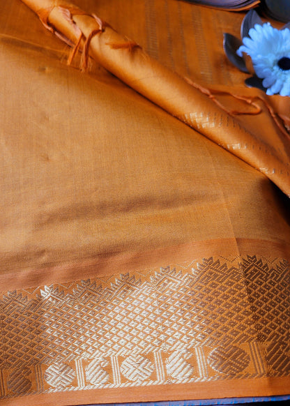 Dark Rama Green And Golden Yellow Pure Silk- Cotton Saree-TN