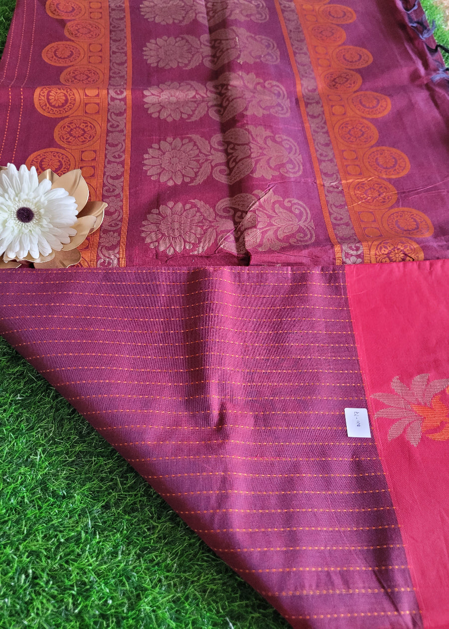 Maroon And Dark Pink Cotton Saree-TN