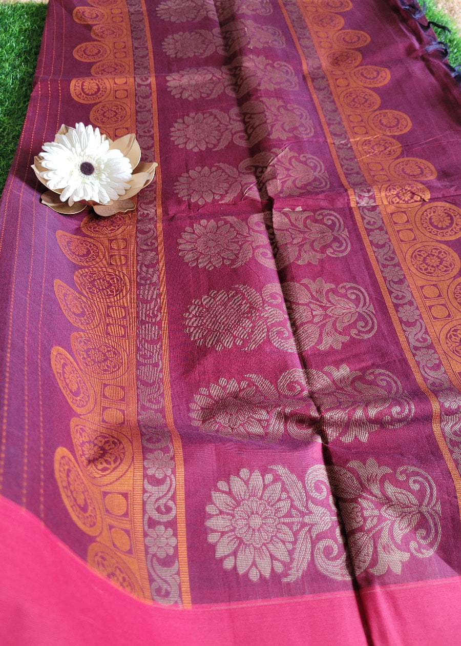 Maroon And Dark Pink Cotton Saree-TN