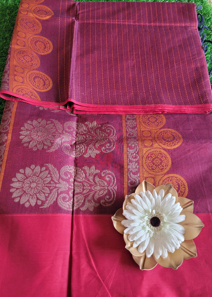 Maroon And Dark Pink Cotton Saree-TN