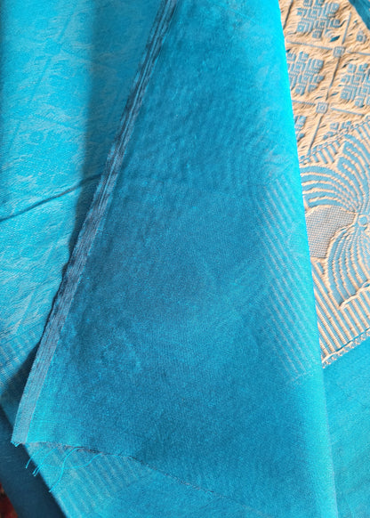 Dark Navy And Light Blue Cotton Saree- TN