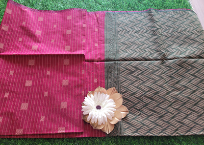 Maroon And Green Cotton Saree- TN