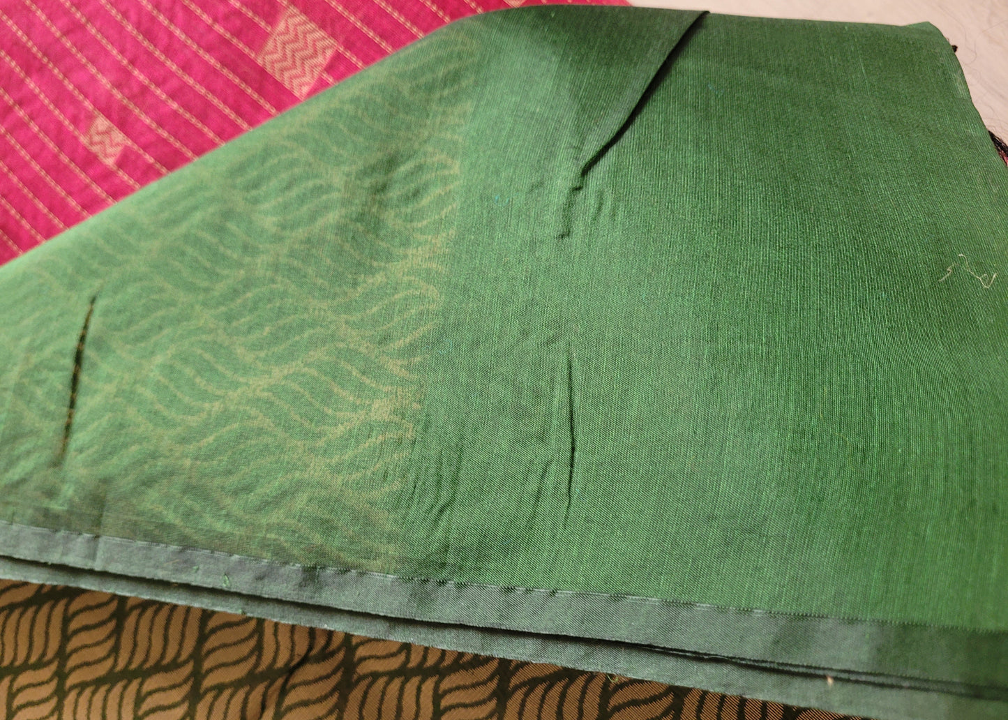 Maroon And Green Cotton Saree- TN